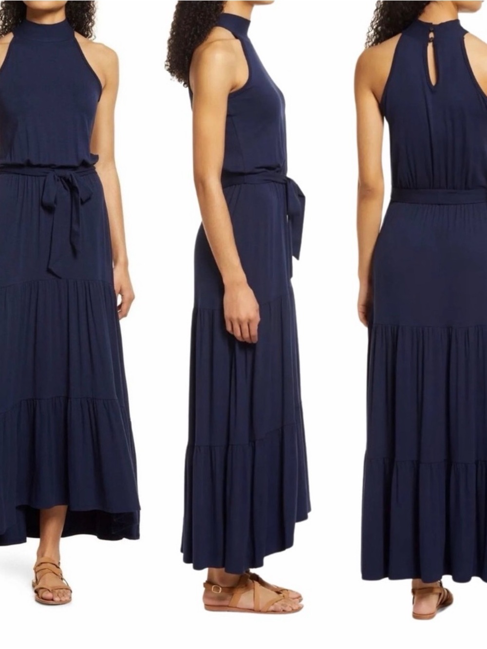 Loveappella Navy Halter Maxi Dress